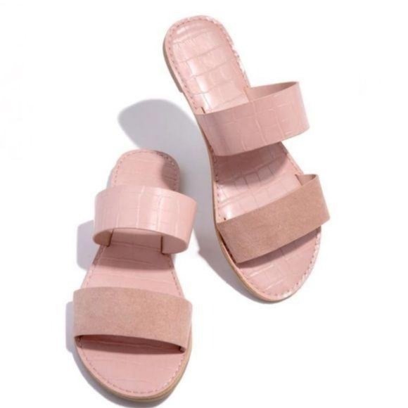 Shoes - Blush Nude Double Strap Croc & Faux Suede Sandals